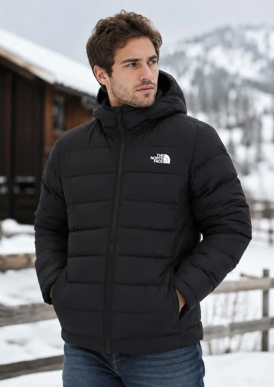 The North Face Mens M Black Aconcagua 3 Hooded Sherpa Lined Puffer Jacket HR1-14